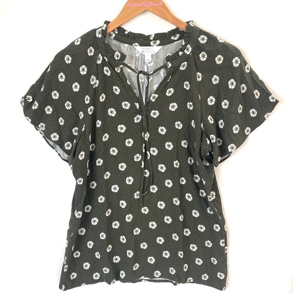 (A4c) Market Spruce Floral Flutter-sleeve top, Size S, NWT - Picture 1 of 9